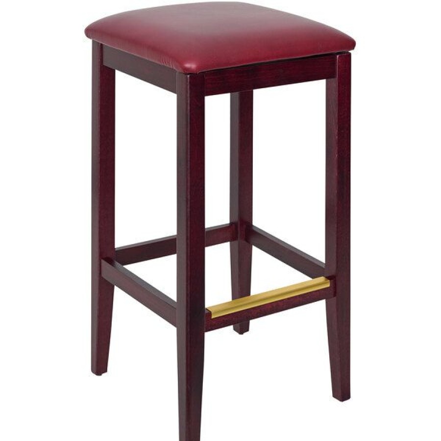 Restaurant Bar Stools * | Cheap Bfm Seating Stockton Dark Mahogany Beechwood Square Backless Barstool With 2 Burgundy Vinyl Seat