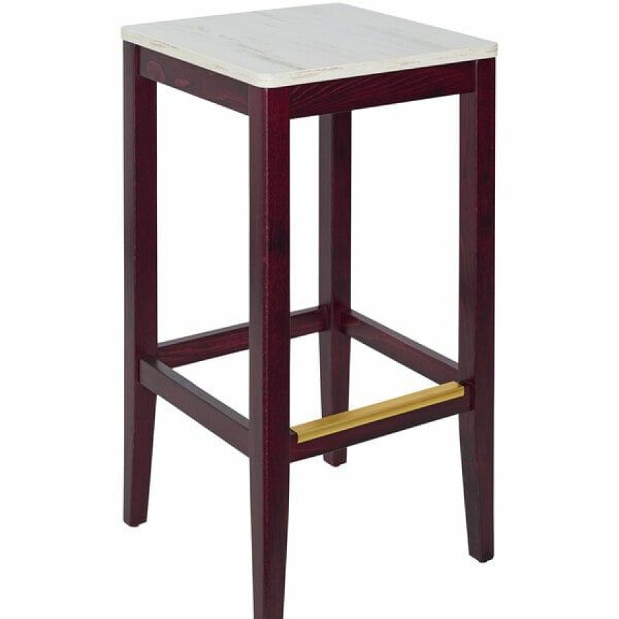 Restaurant Bar Stools * | Promo Bfm Seating Stockton Dark Mahogany Beechwood Square Backless Barstool With Relic Antique Wash Seat