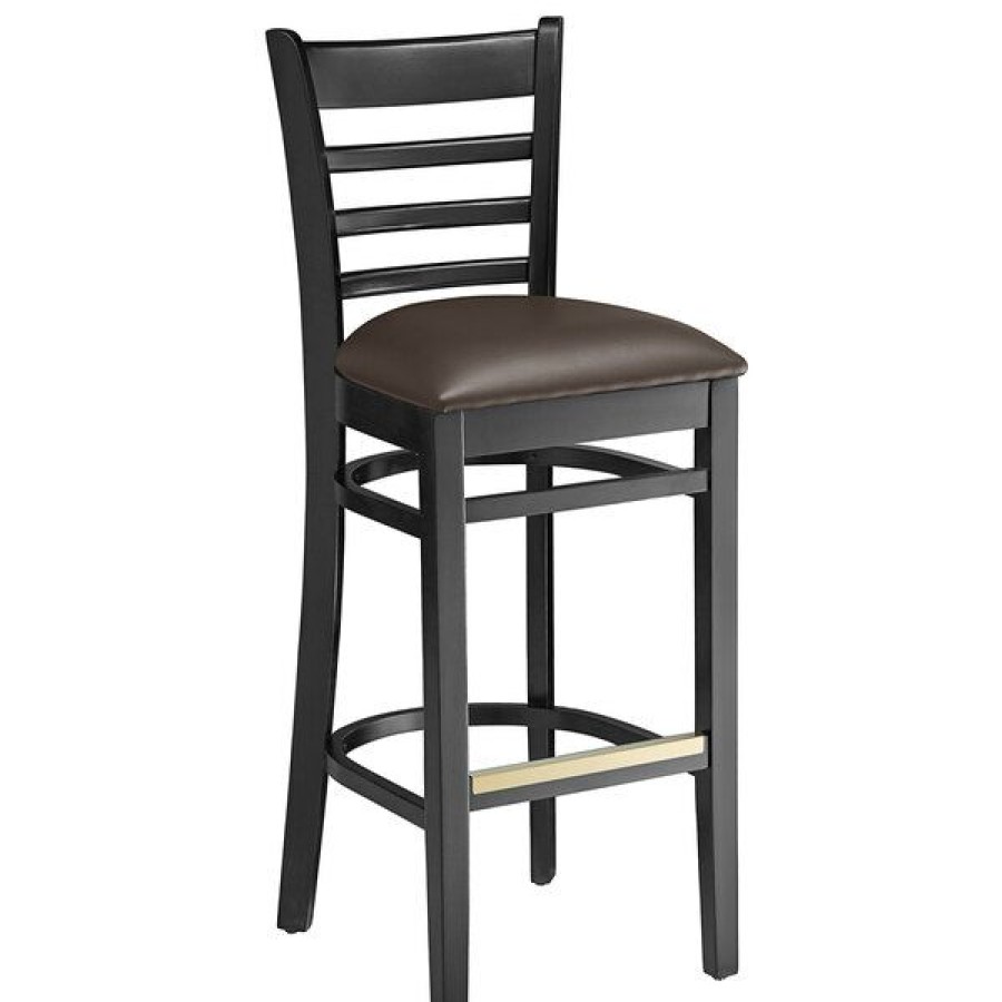 Restaurant Bar Stools * | Wholesale Lancaster Table & Seating Black Ladder Back Bar Height Chair With Dark Brown Padded Seat