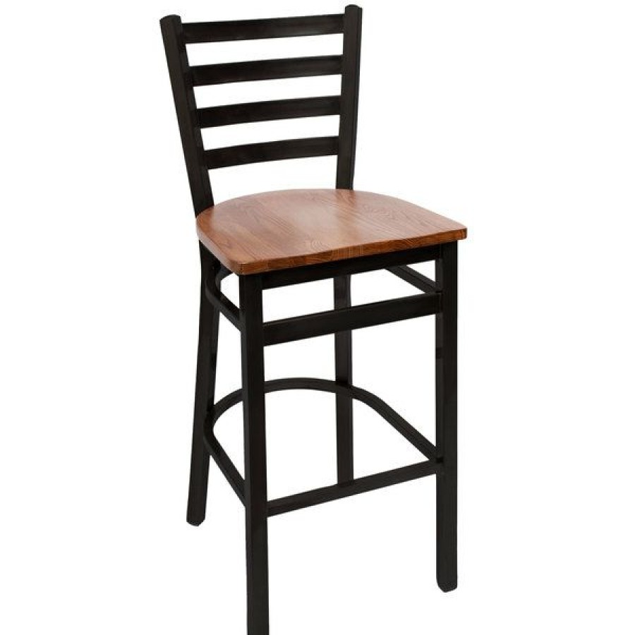 Restaurant Bar Stools * | Best Sale Bfm Seating 2160Bash-Sb Lima Sand Black Steel Bar Height Chair With Autumn Ash Wooden Seat