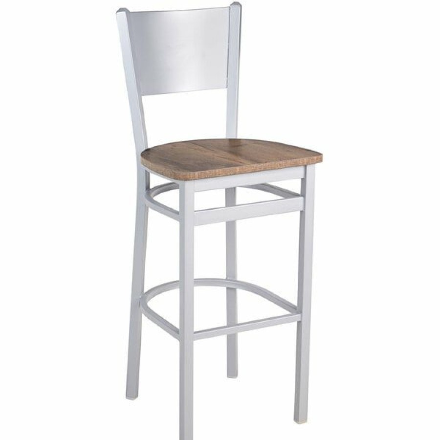 Restaurant Bar Stools * | Best Reviews Of Bfm Seating 2140Bkpr-Sm Axel Silver Mist Steel Solid Back Barstool With Relic Knotty Pine Melamine Seat