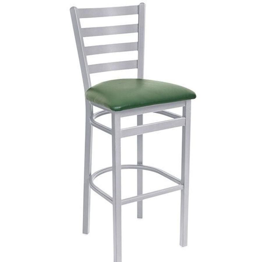 Restaurant Bar Stools * | Buy Bfm Seating 2160Bgnv-Sm Lima Silver Mist Steel Bar Height Chair With 2 Green Vinyl Seat