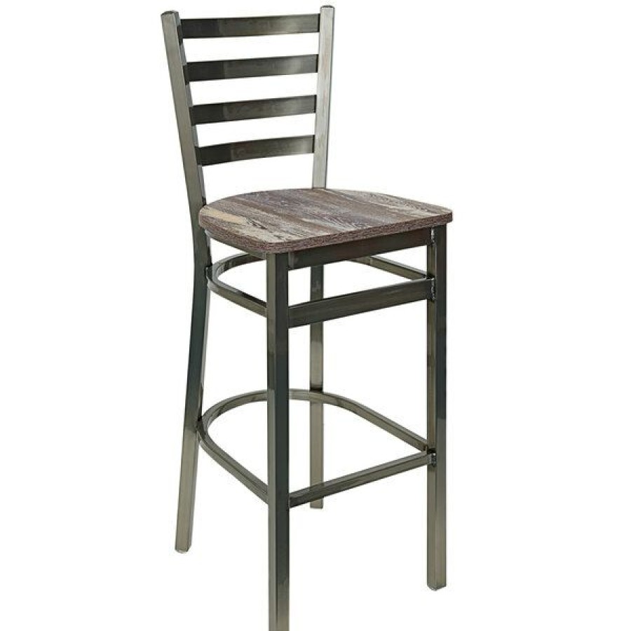 Restaurant Bar Stools * | Best Pirce Bfm Seating Lima Clear Coated Steel Ladder Back Barstool With Relic Farmhouse Seat