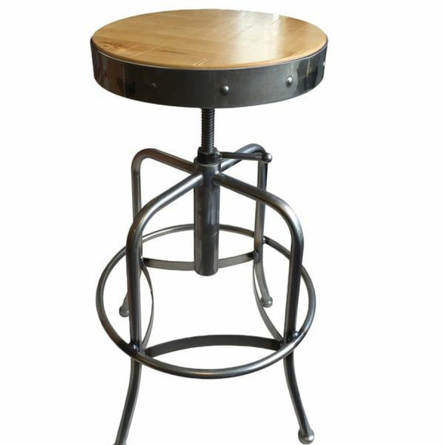 Restaurant Bar Stools * | Budget Holland Bar Stool 910Clnat Clear Coat Steel Height Adjustable Stool With Natural Finish Seat