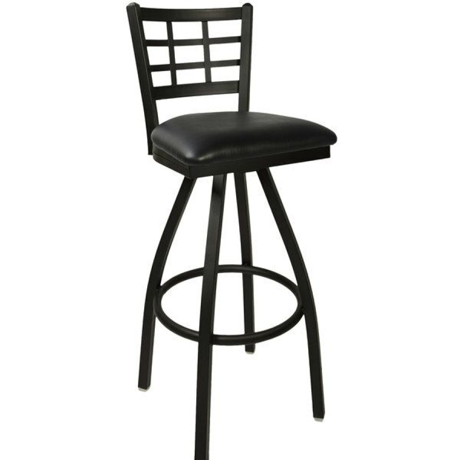 Restaurant Bar Stools * | Brand New Bfm Seating 2163Sblv-Sb Marietta Sand Black Steel Bar Height Chair With 2 Black Vinyl Swivel Seat