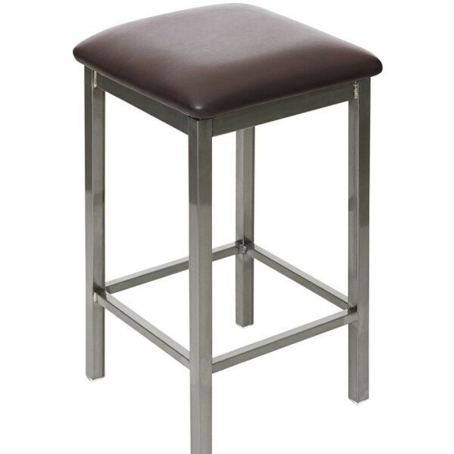 Restaurant Bar Stools * | Best Sale Bfm Seating 2510Hdbv-Cl Trent Clear Coated Steel Bar Height Bar Stool With 2 Dark Brown Vinyl Seat