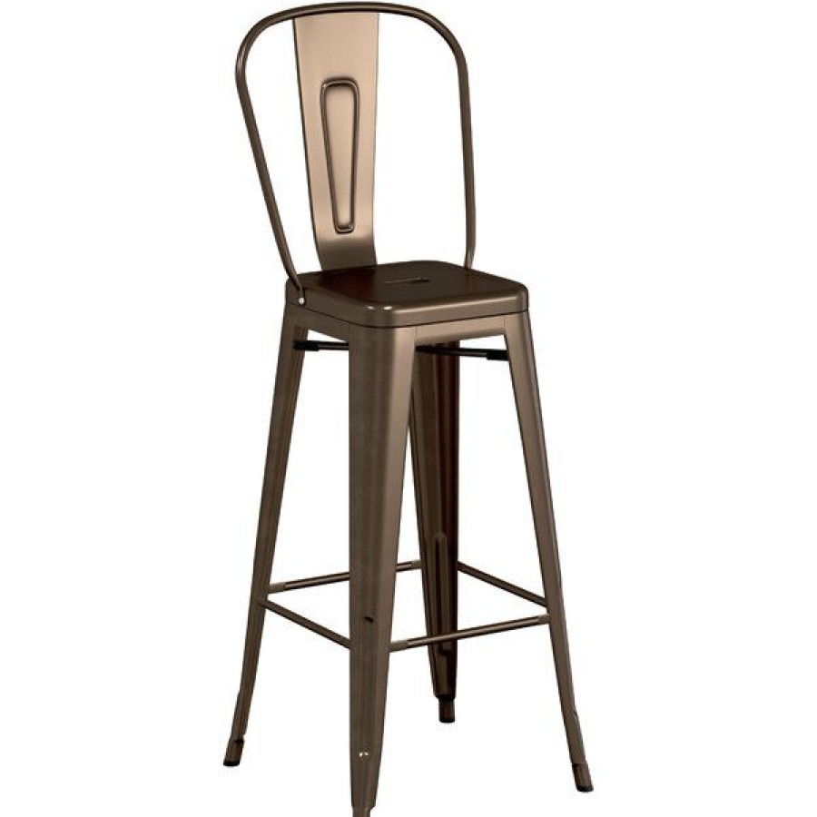 Outdoor Restaurant Bar Stools * | Top 10 Lt&S Alloy Series Lancaster Table & Seating Alloy Series Copper Metal Indoor / Outdoor Industrial Cafe Barstool With Vertical Slat Back And Drain Hole Seat