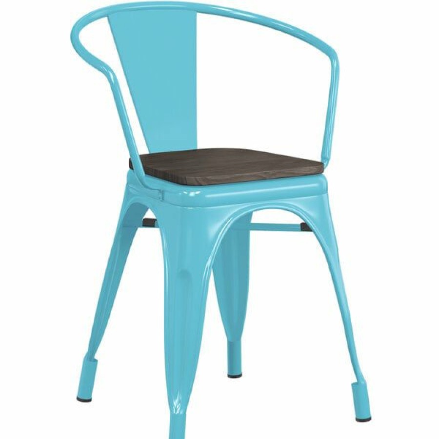 Restaurant Chairs * | Cheapest Lt&S Alloy Series Lancaster Table & Seating Alloy Series Arctic Blue Metal Indoor Industrial Cafe Arm Chair With Vertical Slat Back And Black Wood Seat