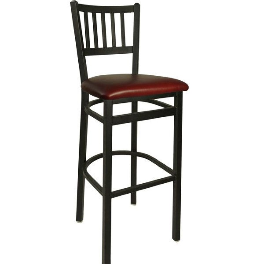 Restaurant Bar Stools * | Top 10 Bfm Seating 2090Bbuv-Sb Troy Sand Black Steel Bar Height Chair With 2 Burgundy Vinyl Seat