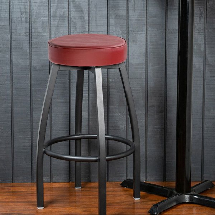 Restaurant Bar Stools * | Brand New Lancaster Table & Seating Black Backless Barstool With Crimson Swivel Upholstered Seat