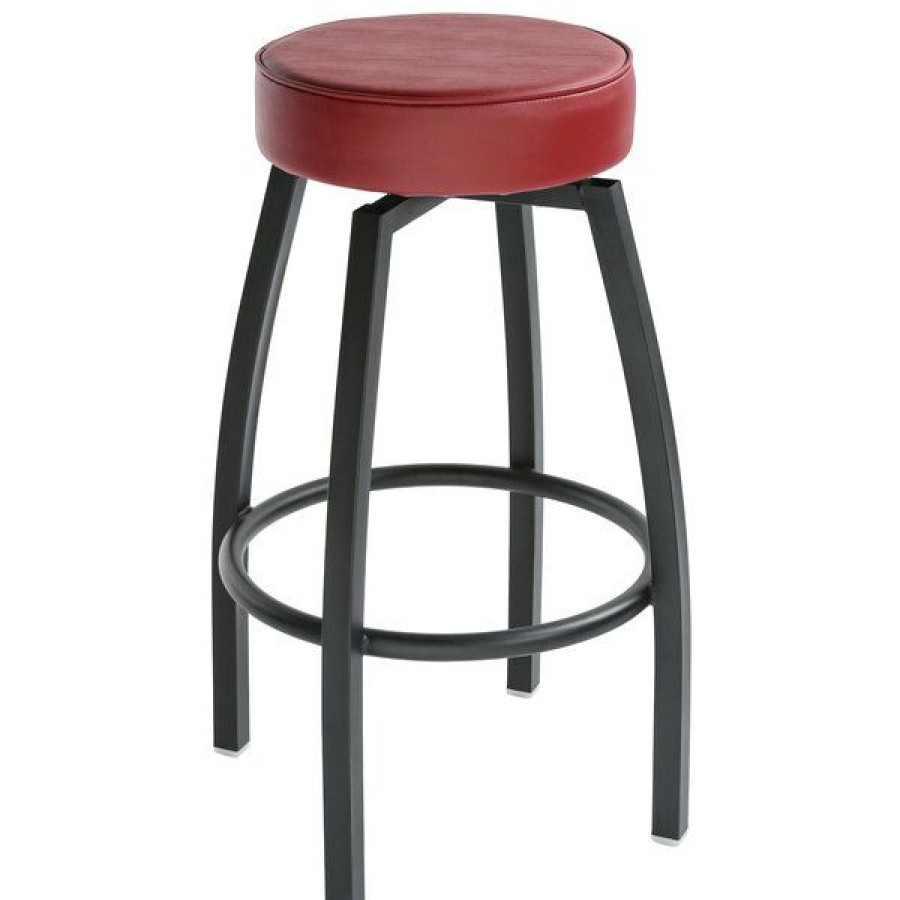 Restaurant Bar Stools * | Brand New Lancaster Table & Seating Black Backless Barstool With Crimson Swivel Upholstered Seat