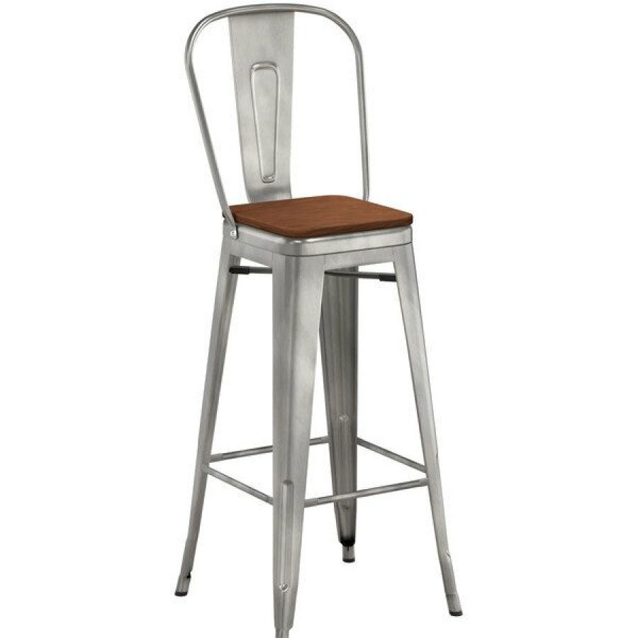 Restaurant Bar Stools * | Brand New Lt&S Alloy Series Lancaster Table & Seating Alloy Series Clear Coated Metal Indoor Industrial Cafe Bar Height Stool With Vertical Slat Back And Walnut Wood Seat