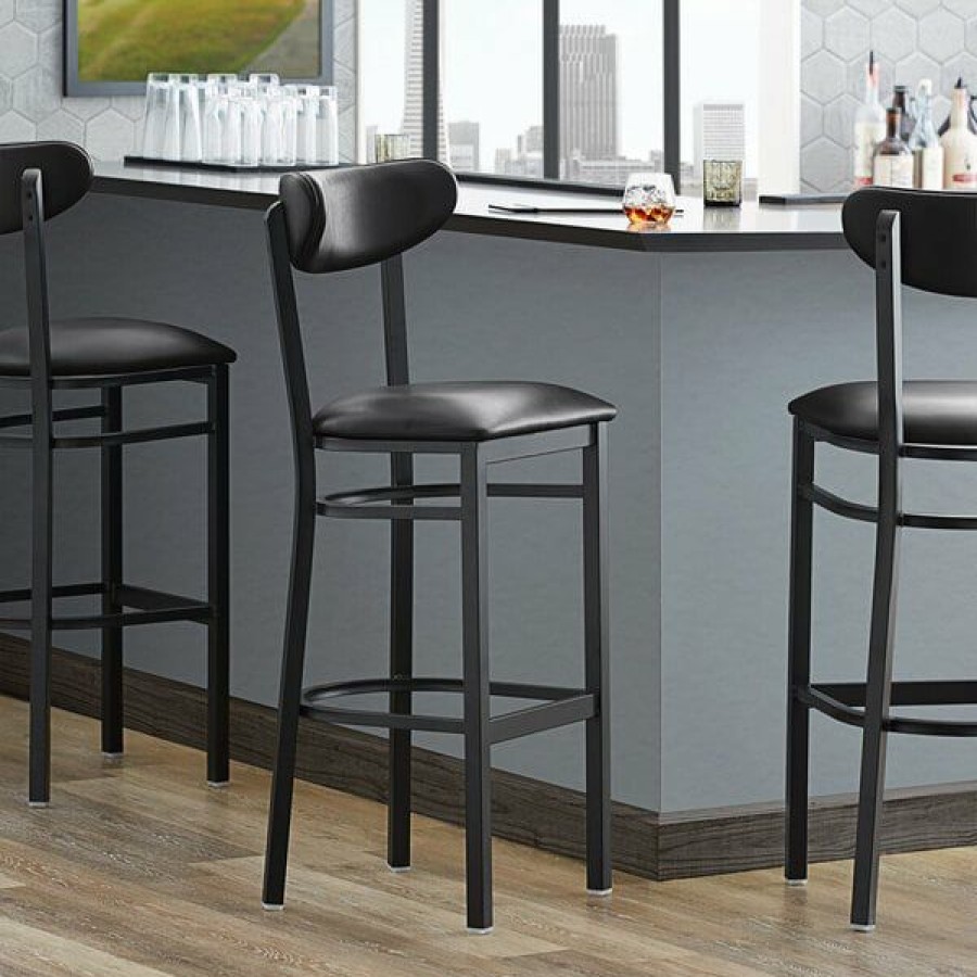 Restaurant Bar Stools * | Discount Lt&S Boomerang Series Lancaster Table & Seating Boomerang Bar Height Black Coat Chair With Black Vinyl Seat And Back