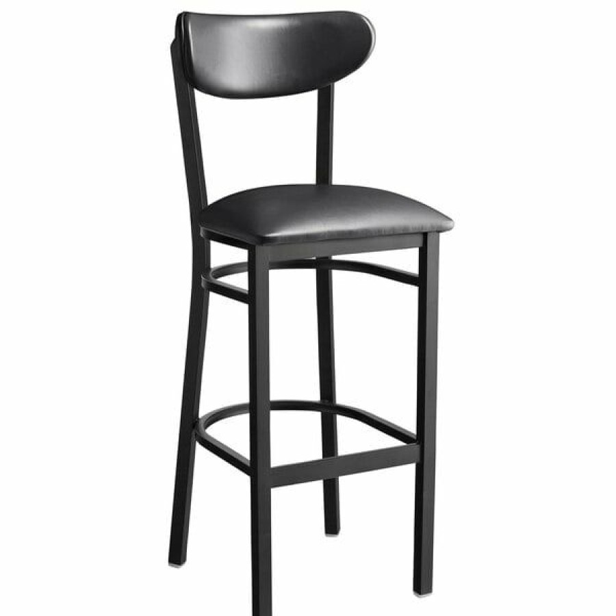 Restaurant Bar Stools * | Discount Lt&S Boomerang Series Lancaster Table & Seating Boomerang Bar Height Black Coat Chair With Black Vinyl Seat And Back