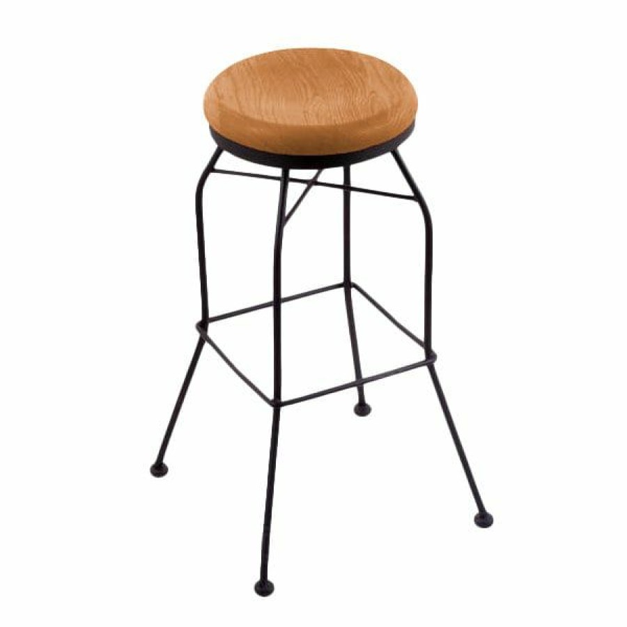 Restaurant Bar Stools * | Coupon Holland Bar Stool 302030Bwmedoak Black Wrinkle Steel Bar Height Swivel Stool With Medium Oak Wood Seat