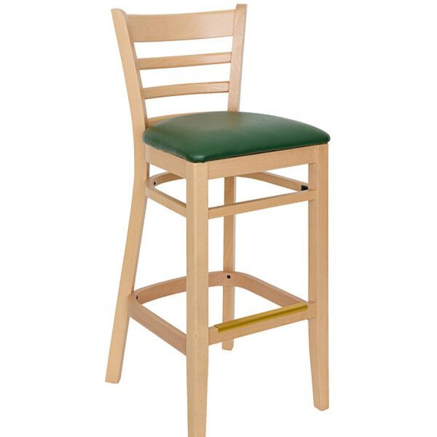 Restaurant Bar Stools * | Outlet Bfm Seating Berkeley Natural Beechwood Ladder Back Barstool With 2 Green Vinyl Seat