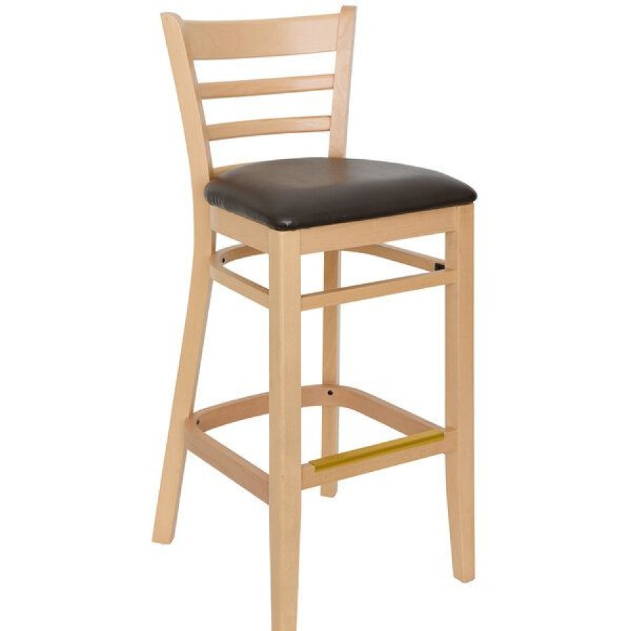 Restaurant Bar Stools * | Discount Bfm Seating Berkeley Natural Beechwood Ladder Back Barstool With 2 Dark Brown Vinyl Seat