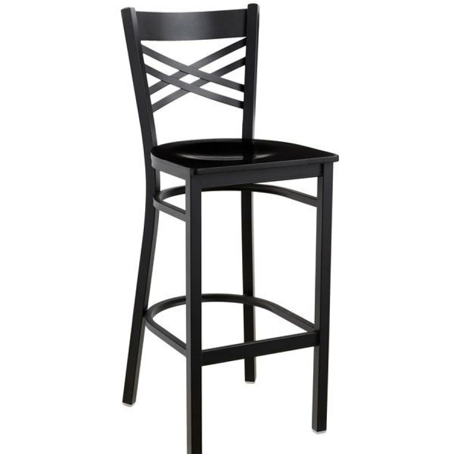 Restaurant Bar Stools * | Cheap Lancaster Table & Seating Cross Back Bar Height Black Chair With Black Wood Seat