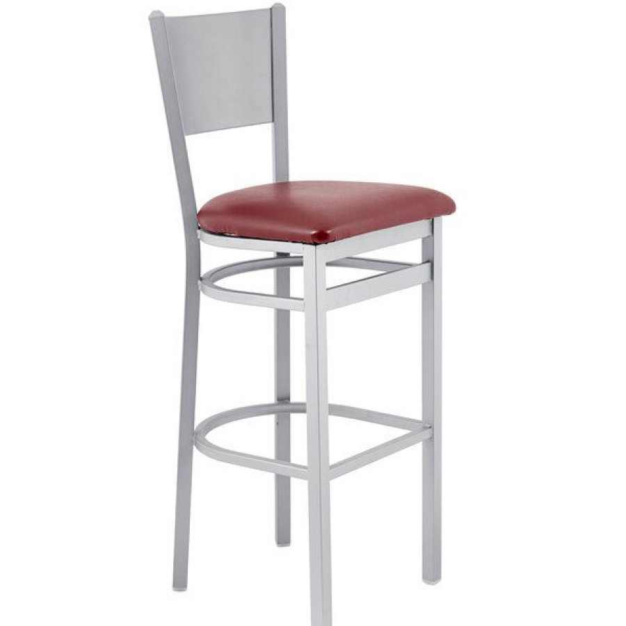 Restaurant Bar Stools * | Best Deal Bfm Seating 2140Bbuv-Sm Axel Silver Mist Steel Bar Height Chair With Burgundy Padded Vinyl Seat