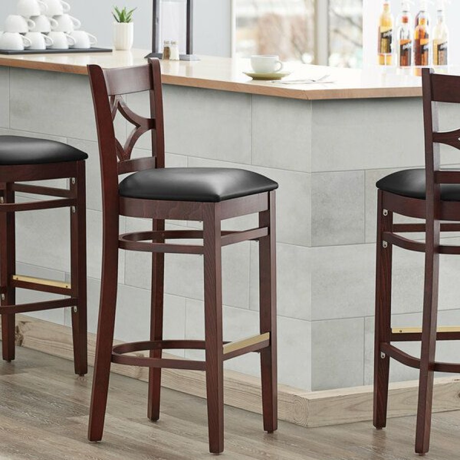 Restaurant Bar Stools * | Best Pirce Lancaster Table & Seating Mahogany Diamond Back Bar Height Chair With 2 1/2 Padded Seat