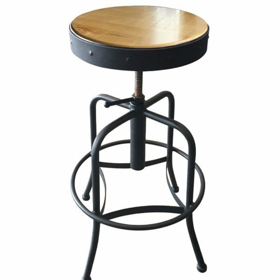 Restaurant Bar Stools * | Brand New Holland Bar Stool 910Bwnat Black Wrinkle Steel Height Adjustable Stool With Natural Finish Seat