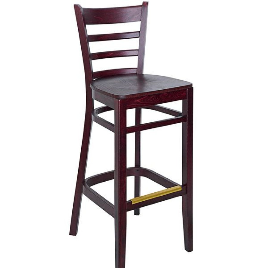 Restaurant Bar Stools * | Flash Sale Bfm Seating Berkeley Dark Mahogany Beechwood Ladder Back Barstool With Veneer Wood Seat