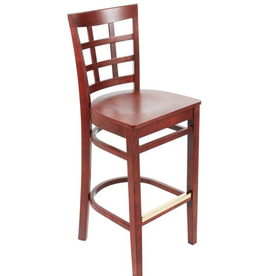 Restaurant Bar Stools * | Top 10 Lancaster Table & Seating Mahogany Finish Wooden Window Back Bar Height Chair