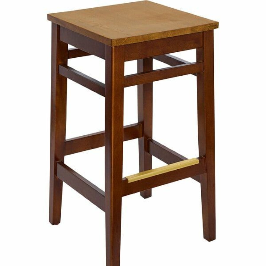 Restaurant Bar Stools * | Top 10 Bfm Seating Stockton Dark Walnut Beechwood Square Backless Barstool With Autumn Ash Seat