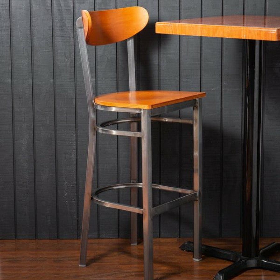 Restaurant Bar Stools * | Cheapest Lt&S Boomerang Series Lancaster Table & Seating Boomerang Bar Height Clear Coat Chair With Cherry Seat And Back