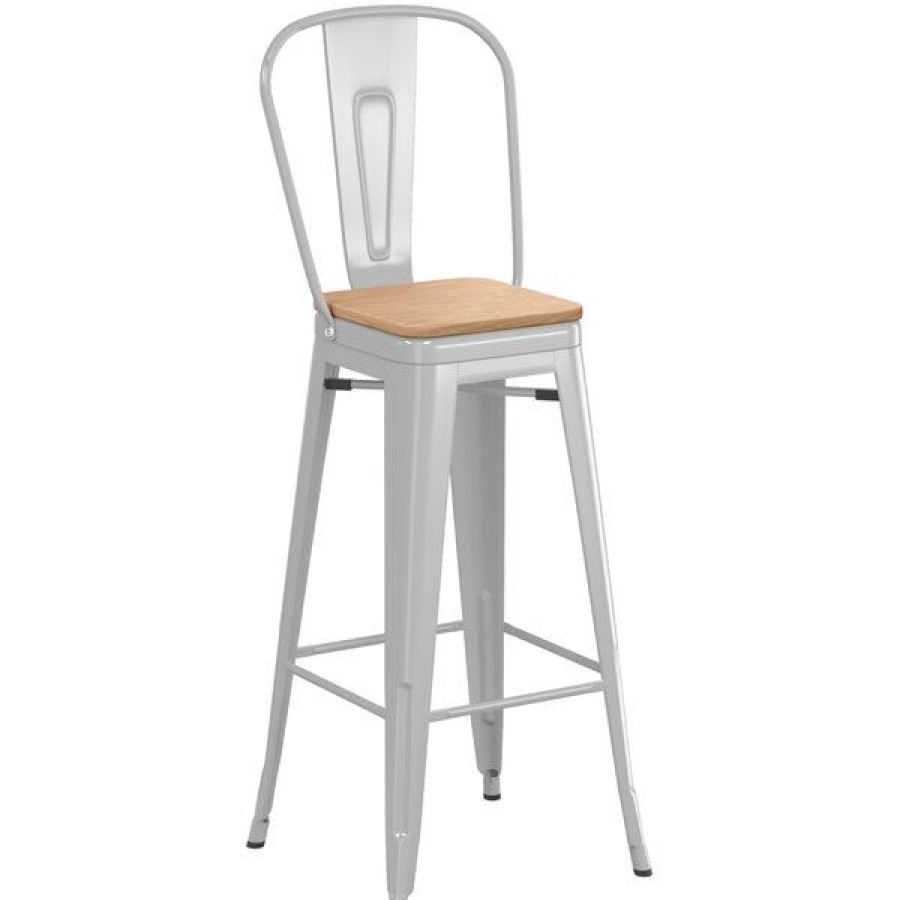 Restaurant Bar Stools * | Flash Sale Lt&S Alloy Series Lancaster Table & Seating Alloy Series Silver Metal Indoor Industrial Cafe Bar Height Stool With Vertical Slat Back And Natural Wood Seat