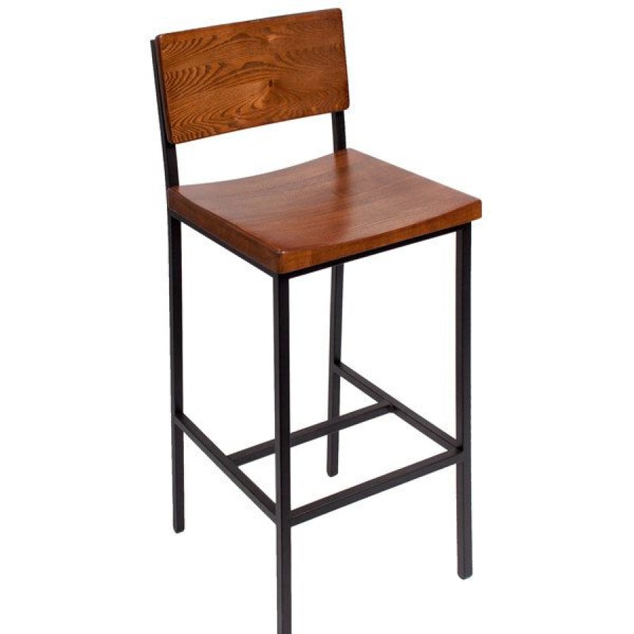 Restaurant Bar Stools * | Wholesale Bfm Seating Js33Bash-Sb Memphis Sand Black Steel Bar Height Chair With Autumn Ash Wooden Back And Seat