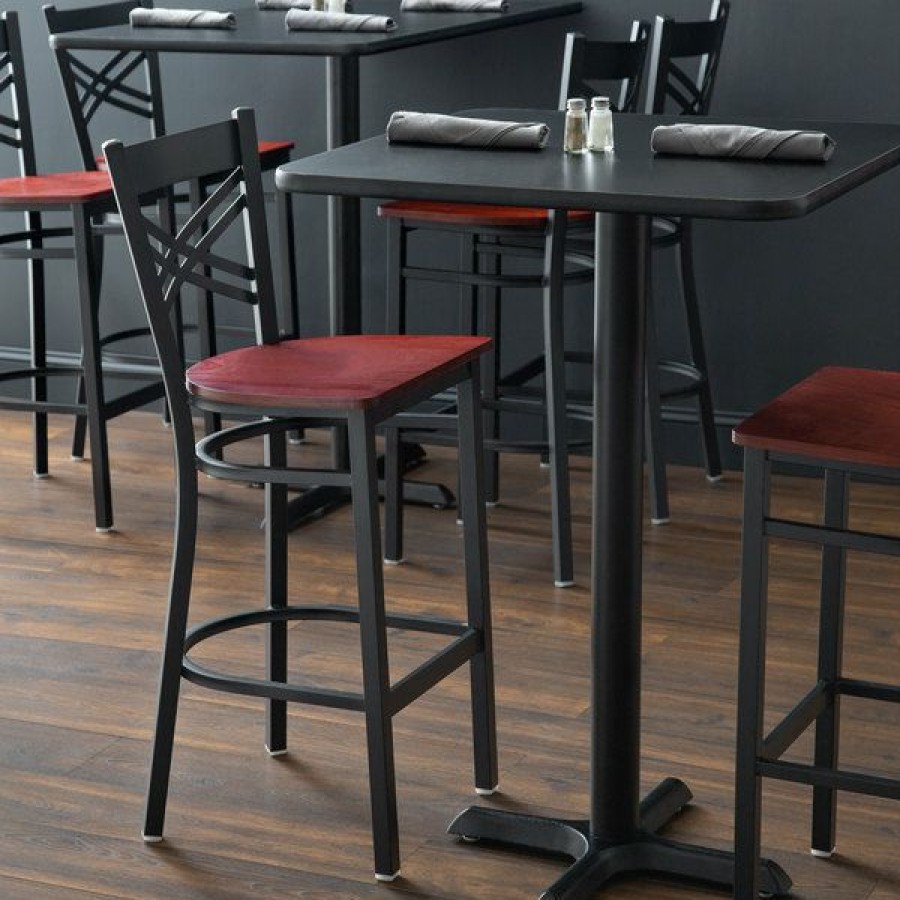 Restaurant Bar Stools * | Brand New Lancaster Table & Seating Cross Back Black Bar Height Chair With Mahogany Seat