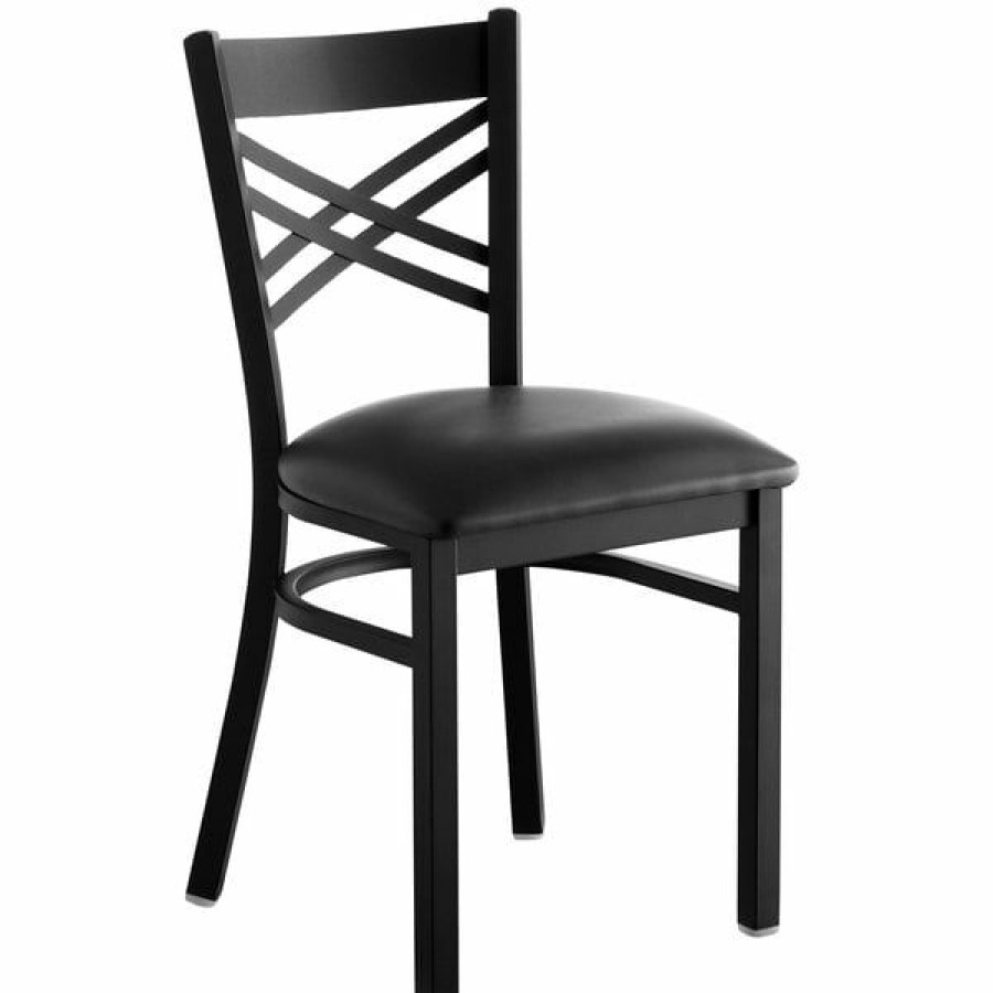 Restaurant Chairs * | Wholesale Lancaster Table & Seating Black Cross Back Chair With 2 1/2 Padded Seat