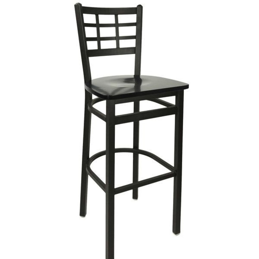 Restaurant Bar Stools * | Top 10 Bfm Seating 2163Bblw-Sb Marietta Sand Black Metal Bar Height Chair With Black Wood Seat