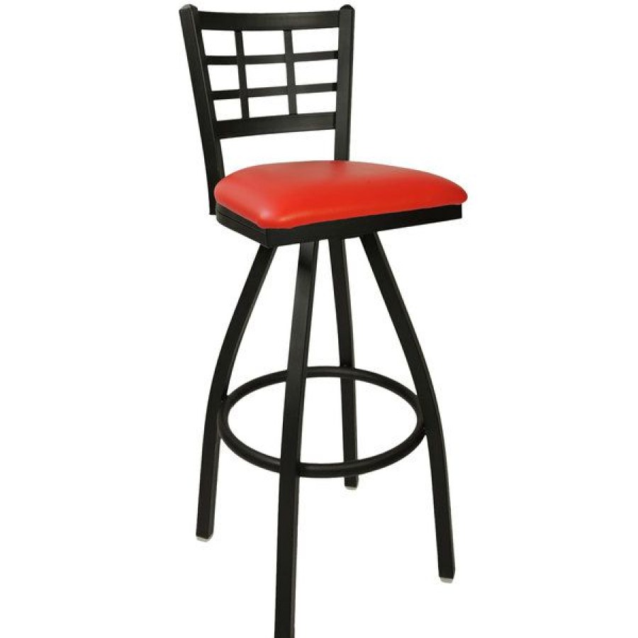 Restaurant Bar Stools * | Best Reviews Of Bfm Seating 2163Srdv-Sb Marietta Sand Black Steel Bar Height Chair With 2 Red Vinyl Swivel Seat