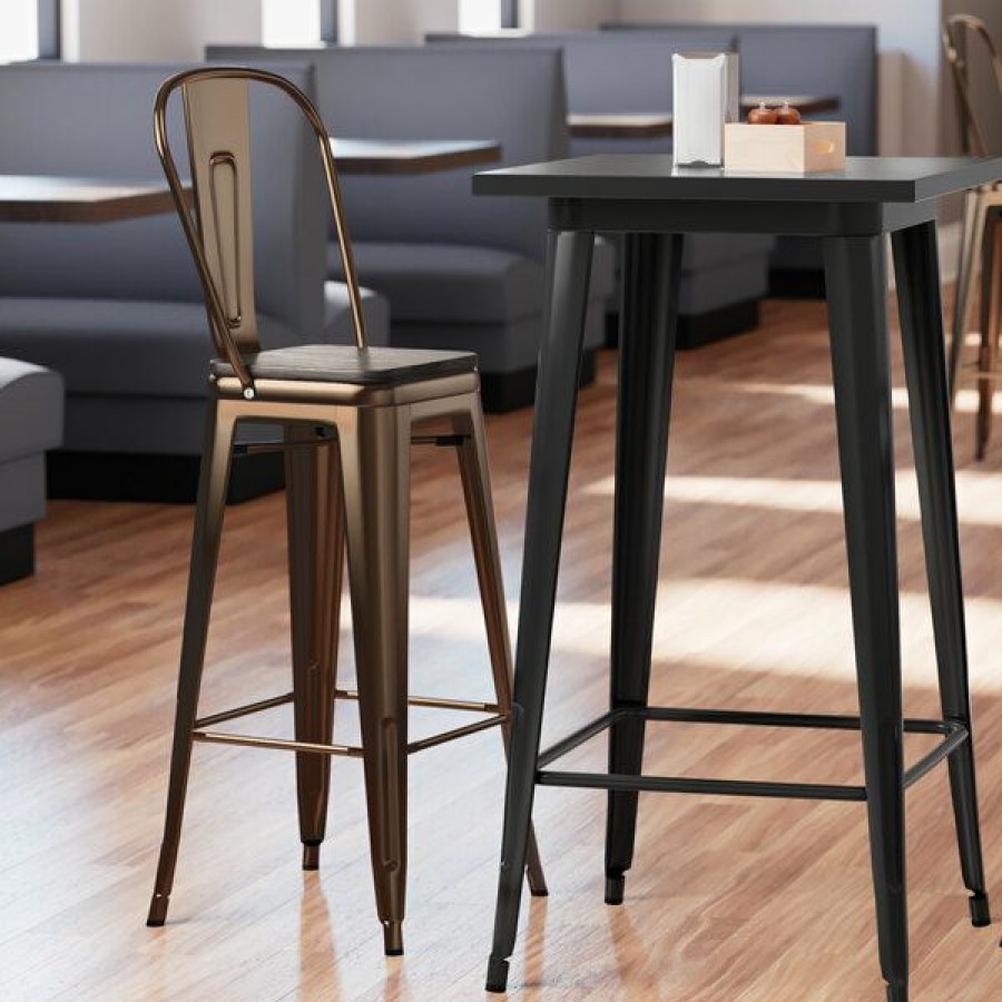 Restaurant Bar Stools * | Best Sale Lt&S Alloy Series Lancaster Table & Seating Alloy Series Copper Metal Indoor Industrial Cafe Bar Height Stool With Vertical Slat Back And Black Wood Seat