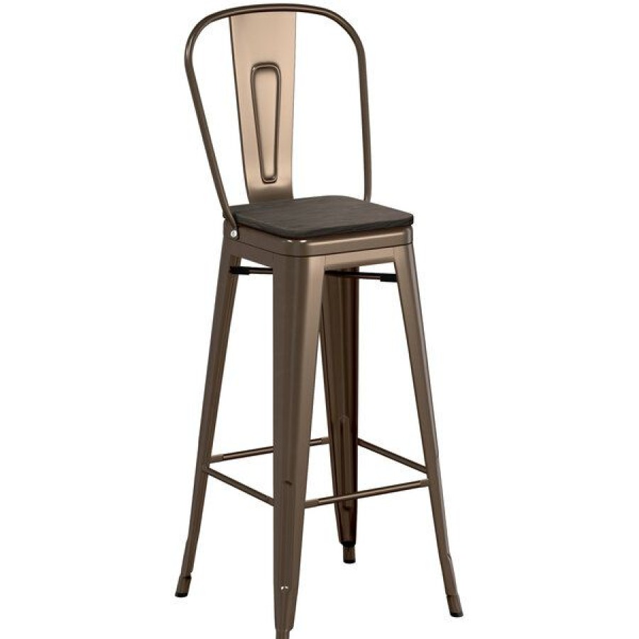 Restaurant Bar Stools * | Best Sale Lt&S Alloy Series Lancaster Table & Seating Alloy Series Copper Metal Indoor Industrial Cafe Bar Height Stool With Vertical Slat Back And Black Wood Seat