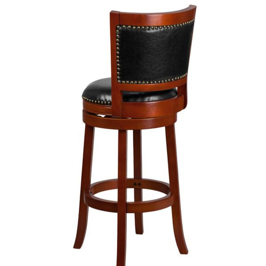 Restaurant Bar Stools * | Cheapest Flash Furniture Ta-355530-Lc-Gg Light Cherry Wood Bar Height Panel Back Stool With Black Leather Swivel Seat