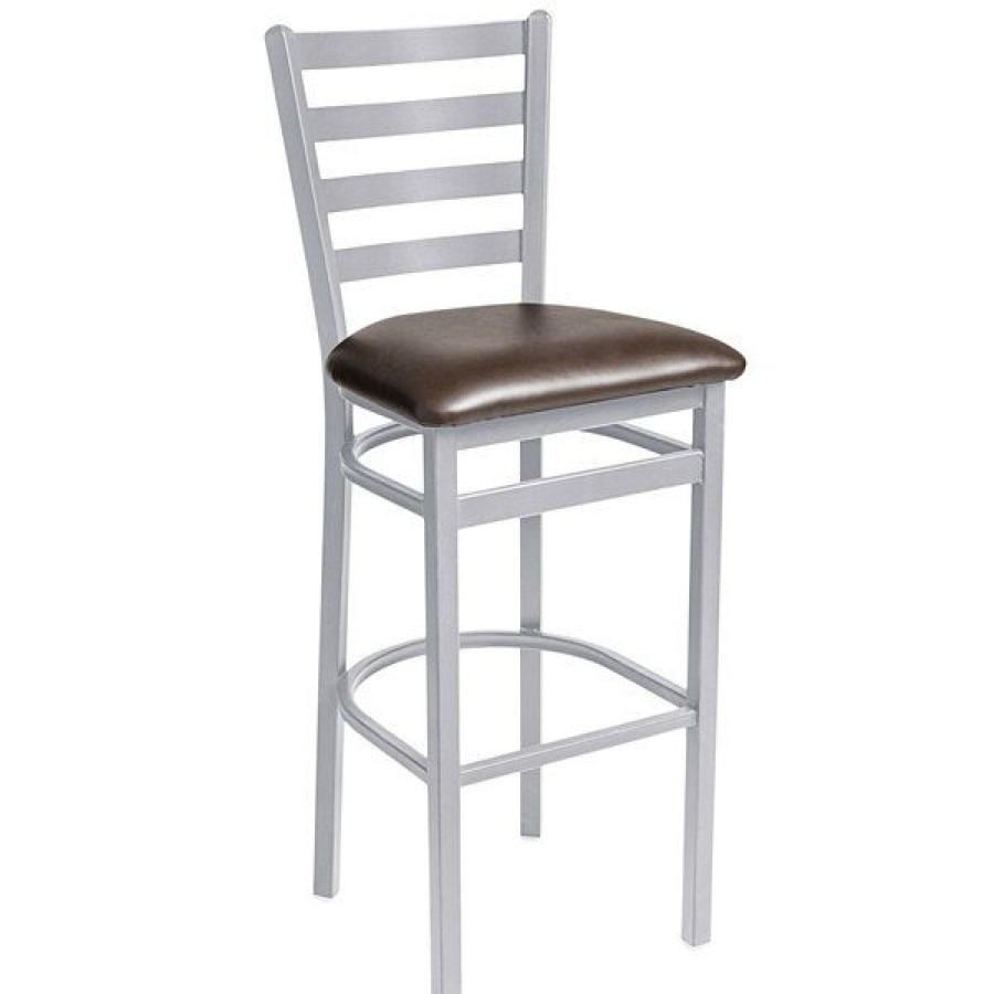 Restaurant Bar Stools * | Discount Bfm Seating 2160Bdbv-Sm Lima Silver Mist Steel Bar Height Chair With 2 Dark Brown Vinyl Seat