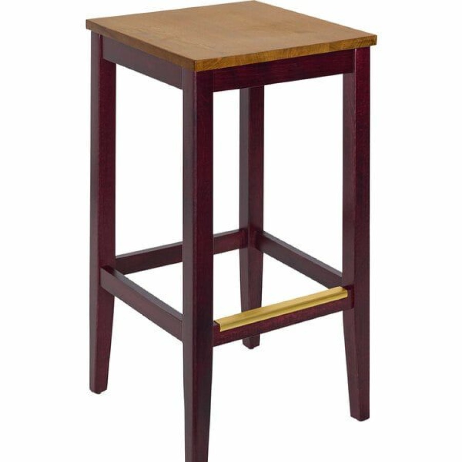 Restaurant Bar Stools * | Buy Bfm Seating Stockton Dark Mahogany Beechwood Square Backless Barstool With Autumn Ash Seat