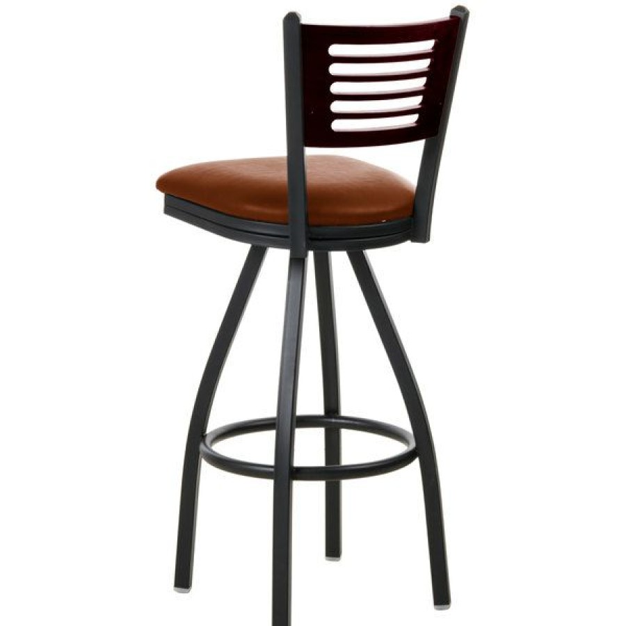 Restaurant Bar Stools * | Discount Bfm Seating 2151Slbv-Mhsb Espy Sand Black Metal Bar Height Chair With Mahogany Wooden Back And 2 Light Brown Vinyl Swivel Seat