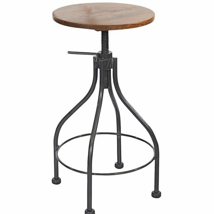 Restaurant Bar Stools * | Wholesale Bfm Seating Lincoln Screw Clear Coated Steel Backless Barstool With Autumn Ash Wood Seat