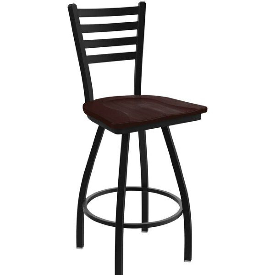 Restaurant Bar Stools * | Best Reviews Of Holland Bar Stool Xl 410 Jackie 30 Ladderback Swivel Bar Stool With Black Wrinkle Finish And Dark Cherry Maple Seat