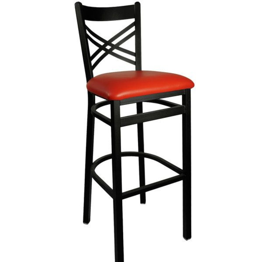 Restaurant Bar Stools * | Cheapest Bfm Seating 2130Brdv-Sb Akrin Metal Barstool With 2 Red Vinyl Seat