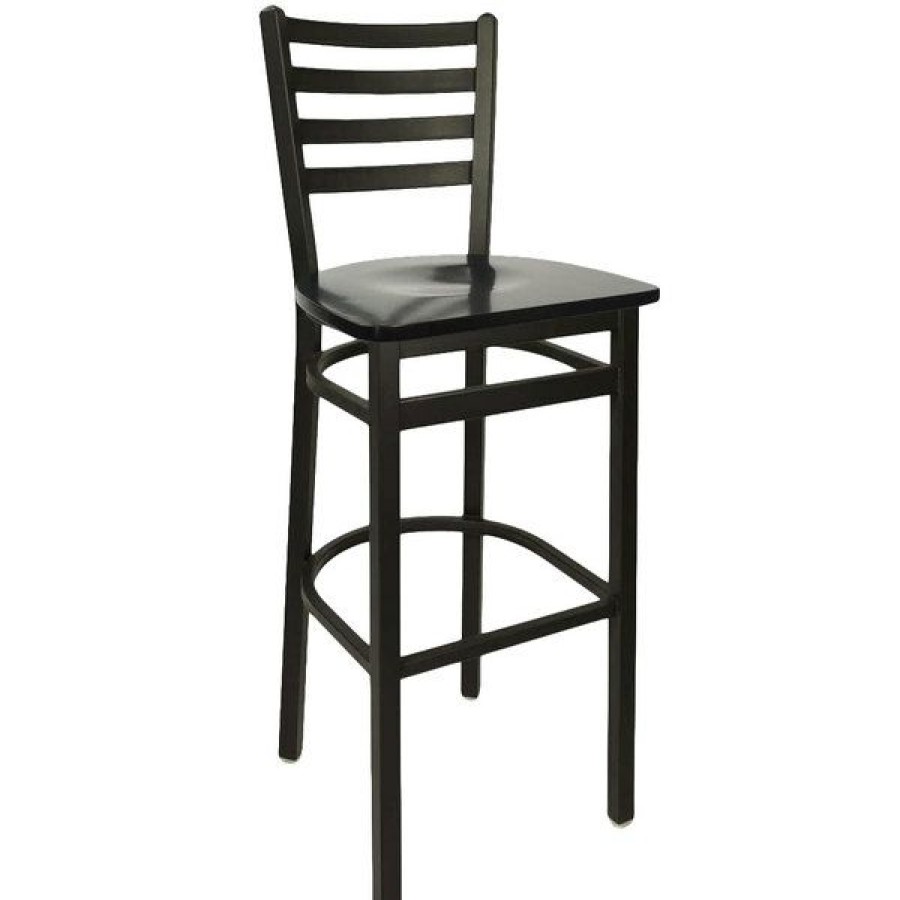 Restaurant Bar Stools * | New Bfm Seating 2160Bblw-Sb Lima Metal Ladder Back Barstool With Black Wooden Seat