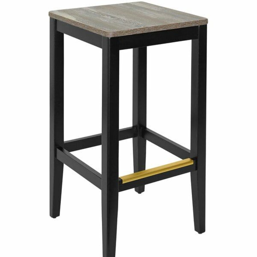 Restaurant Bar Stools * | Best Sale Bfm Seating Stockton Black Beechwood Square Backless Barstool With Relic Farmhouse Seat