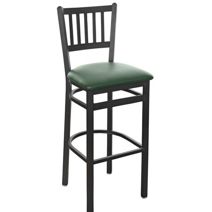 Restaurant Bar Stools * | Discount Bfm Seating 2090Bgnv-Sb Troy Sand Black Steel Bar Height Chair With 2 Green Vinyl Seat