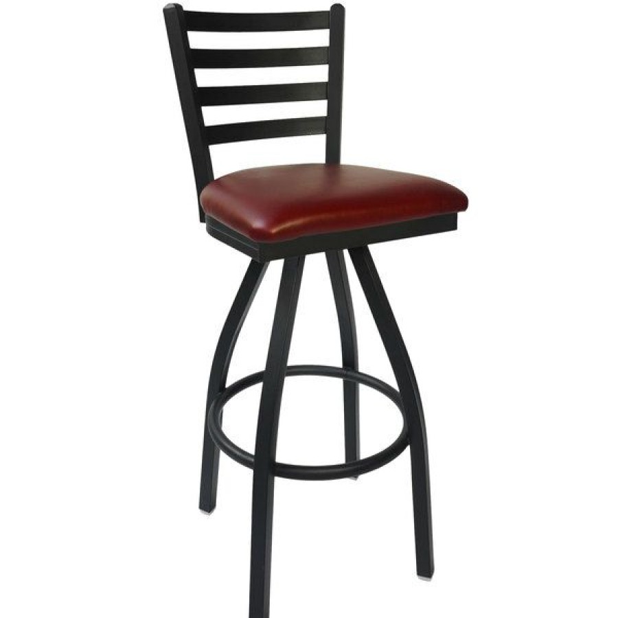 Restaurant Bar Stools * | Wholesale Bfm Seating 2160Sbuv-Sb Lima Sand Black Steel Bar Height Chair With 2 Burgundy Vinyl Swivel Seat