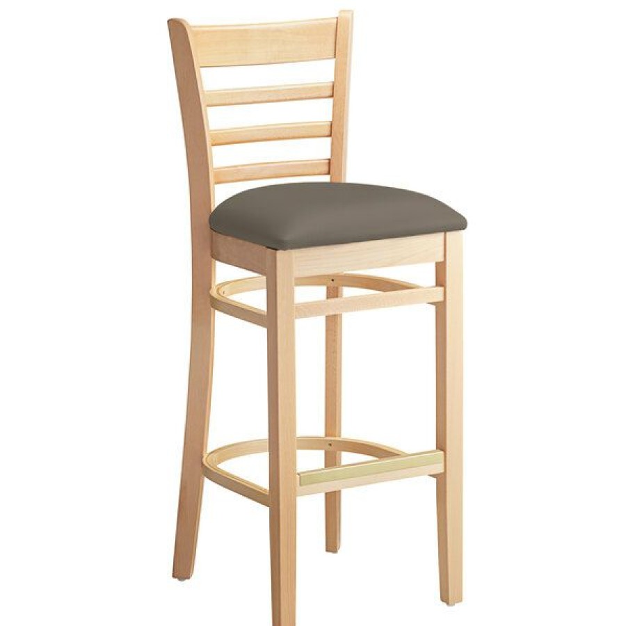 Restaurant Bar Stools * | Best Pirce Lancaster Table & Seating Natural Finish Wooden Ladder Back Bar Height Chair With Taupe Padded Seat