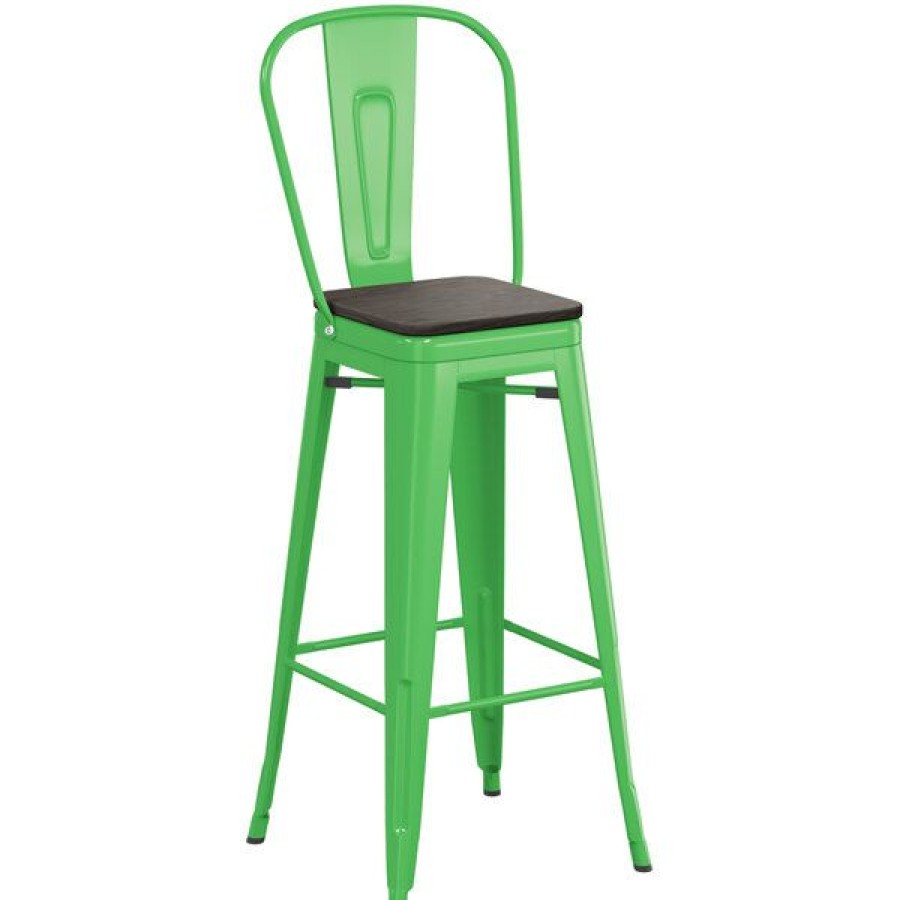 Restaurant Bar Stools * | Brand New Lt&S Alloy Series Lancaster Table & Seating Alloy Series Green Metal Indoor Industrial Cafe Bar Height Stool With Vertical Slat Back And Black Wood Seat